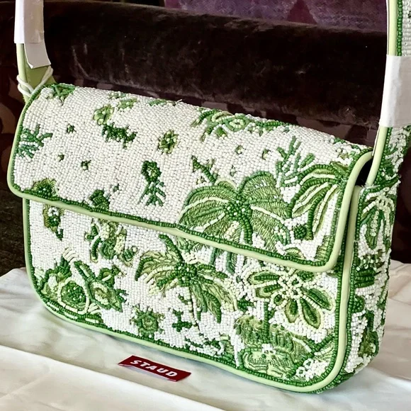 NWT Staud Beaded Tommy Shoulder Bag Clover Toile π Rare Find π - Picture 4 of 16